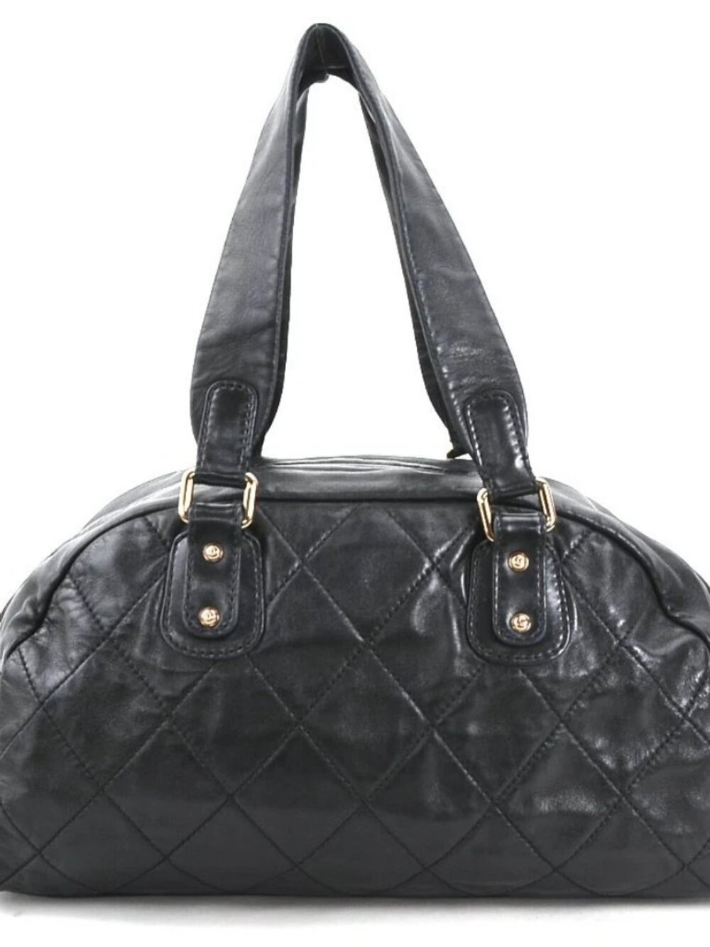 CHANEL Shoulder Bag Black/Pink Gold Leather/Metal -